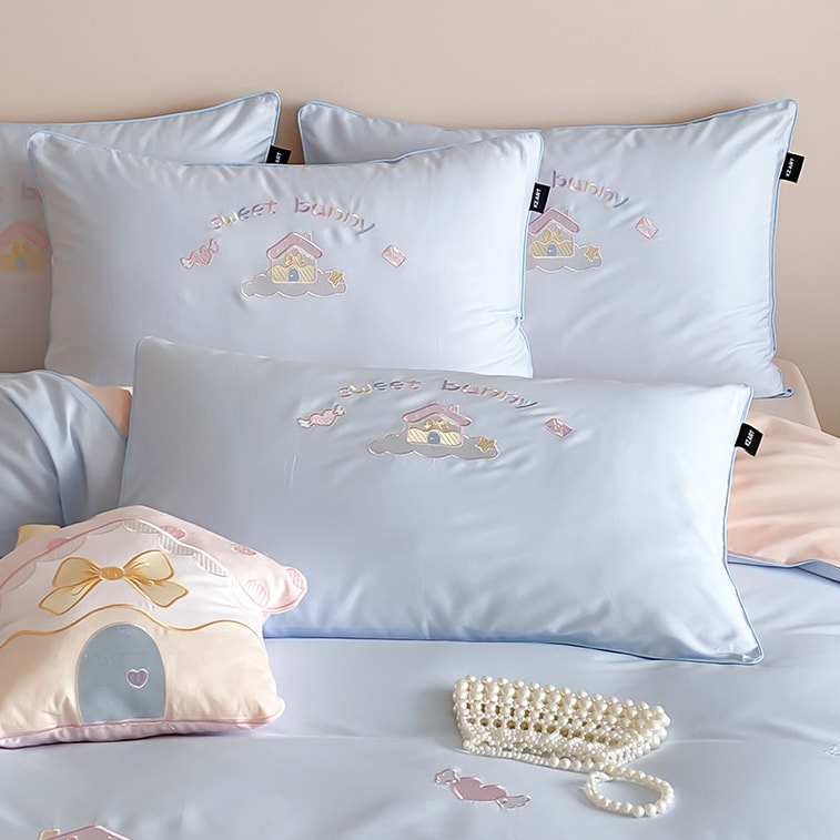 Cute Kitty Embroidery Bedding Set For 1.2m Bed. 60S Long Staple 100% Cotton, Soft & Skin-friendly. Glossy, Breathable Cat Applique Bed Linen For Bedroom, Dorm Or Rental. Sweet Girl Home Decor. 5