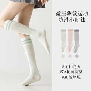 New Sports Yoga Fitness Mesh Anti Slip Long Leg Socks Light Gray+Light Green+Pink 3 Pairs Of F