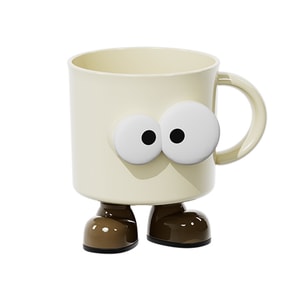 FaSoLa Life カップル用歯ブラシカップ ミルクコーヒー ホワイト 1個 大きな目 漫画型 マウスウォッシュカップ
