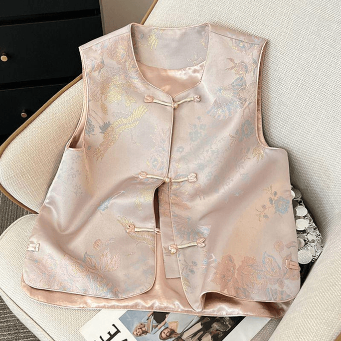 Chinese Style Jacquard Knot Button Tang Suit Vest Coat for Women 3XL