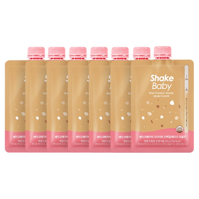 SHAKEBABY Diet Grain Protein Shake Spout Pouches Low-Calories & On-the-Go Meal Replacement (40gx7ct)