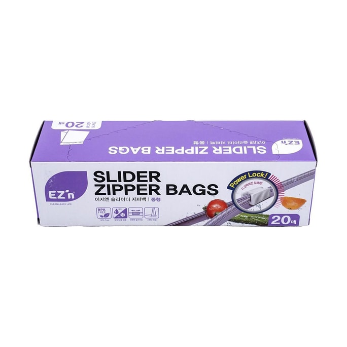 EZ'N Slide Lock Zipper Bags, Food-Grade Seal, Moisture-Proof & Leak-Proof, Reusable, Size M