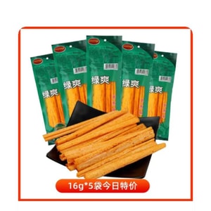 【中国直邮】 刘师傅千味源 绿爽辣条小时候麻辣零食8090后儿时校园怀旧小吃休闲食品 16g*5包