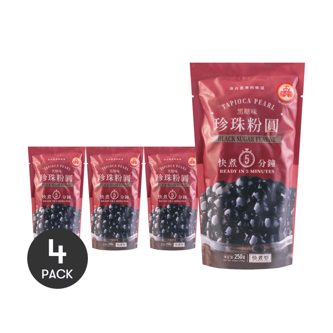 4 Pack Boba Tapioca Pearl, Black Sugar Flavor, Ready in 5 Minutes, 8.8 oz. per Pack