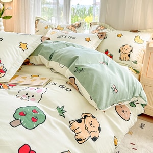 【中国からの直送】HSPM 北米製 カスタマイズ高品質コットン 4ピース クイーン キルトカバー 230x230 動物園