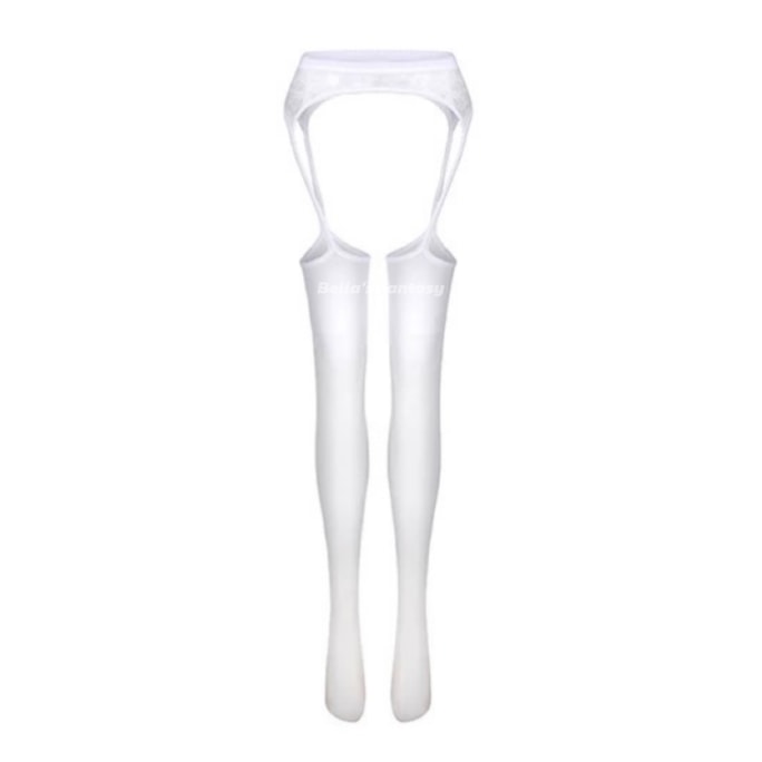 Premium Sexy 3D Sheer Thigh High Stockings Pantyhose With Gothic Lace Trim Garter Belt White