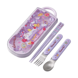 日本SKATER 斯凱達 可洗碗機清洗滑動三件套 帶姓名標記區筷子 Kuromi Fancy