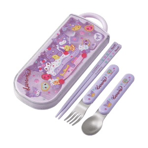 Kuromi Fancy Slide 3-Piece Set, Dishwasher Safe, Chopsticks with Name Label Area