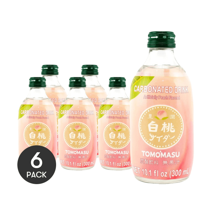 日本TOMOMASU 丰润白桃味汽水 果味碳酸饮料  300ml *6【6份超值装】