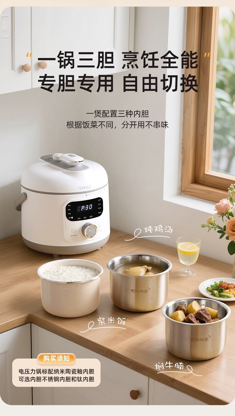 【中國直郵】 VIBILI 110V智慧壓力鍋電鍋迷你高壓鍋多功能電壓力鍋1-3人電煮鍋家用電鍋 內膽 316不銹鋼 白色 一個裝