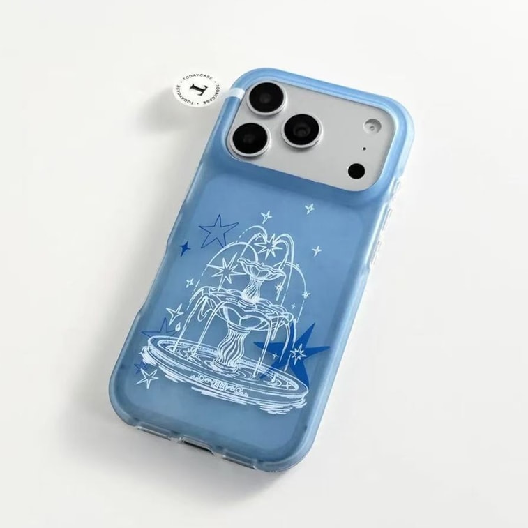 【中國直郵】 HSPM 蘋果手機硬殼透藍色星星噴泉17pro 1個 ins風雙層透明磨砂手機保護殼 5