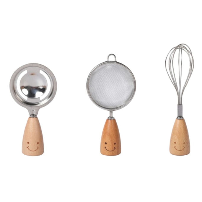 스미 귀여운 스마일리 얼굴 계란 치는 도구 + 여과기 3종 세트