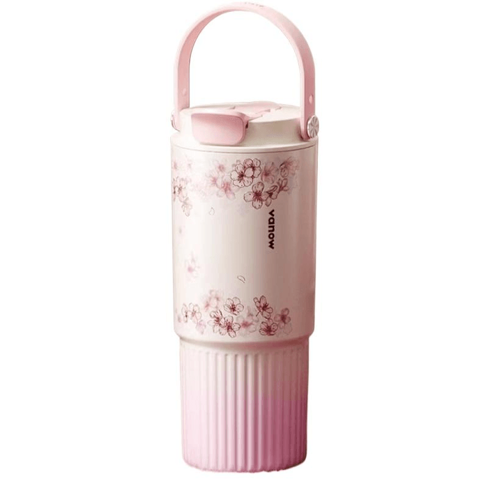 Large Capacity Insulated Cup Portable Ceramic Liner Car Straw Cup For Women Pink 800ml