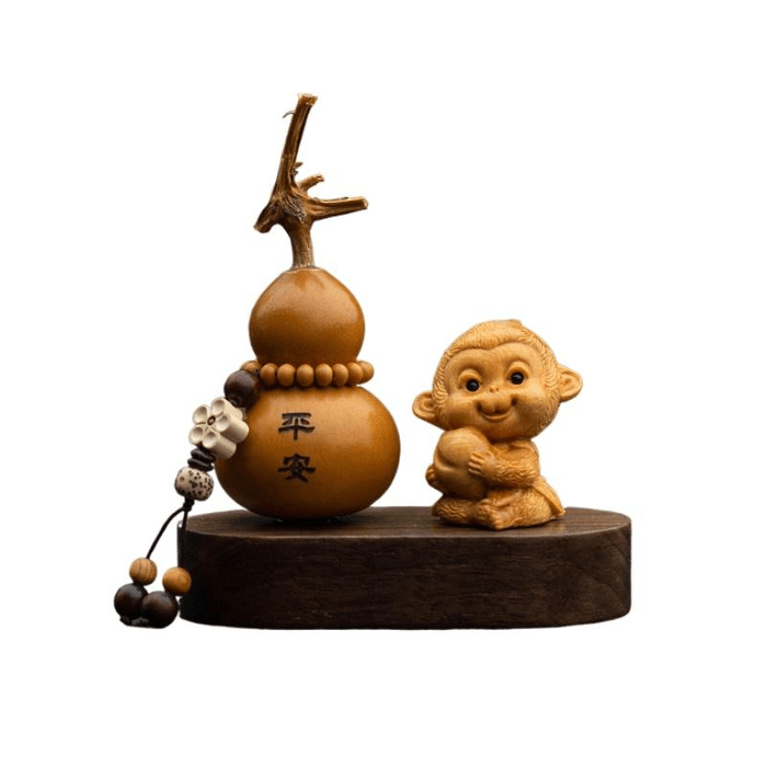 【中国直送】厳選された高級天然ヒノキ材 干支 車飾り ひょうたん飾り アロマテラピー 高級中国ギフト 猿（約81g）