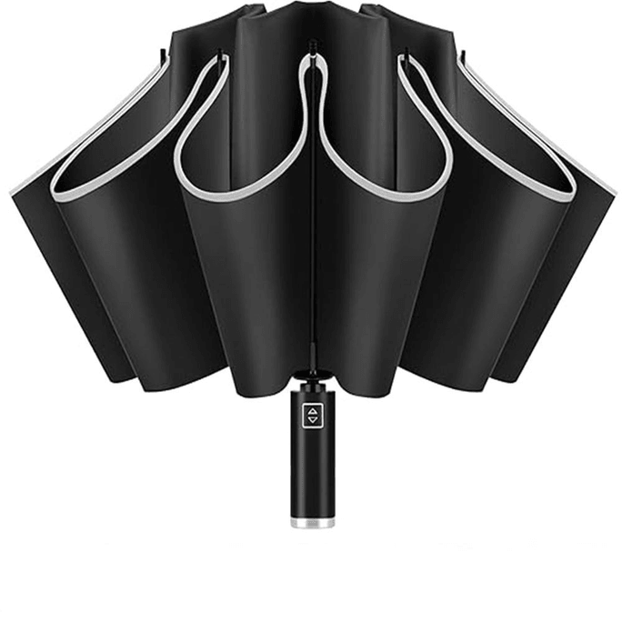  Inverted Windproof Travel Umbrella - Automatic Umbrellas for Rain, Compact Folding with Reflective Stripe, Portable Large for Backpack, Lightweight with Sun UV Protection, All Black Version