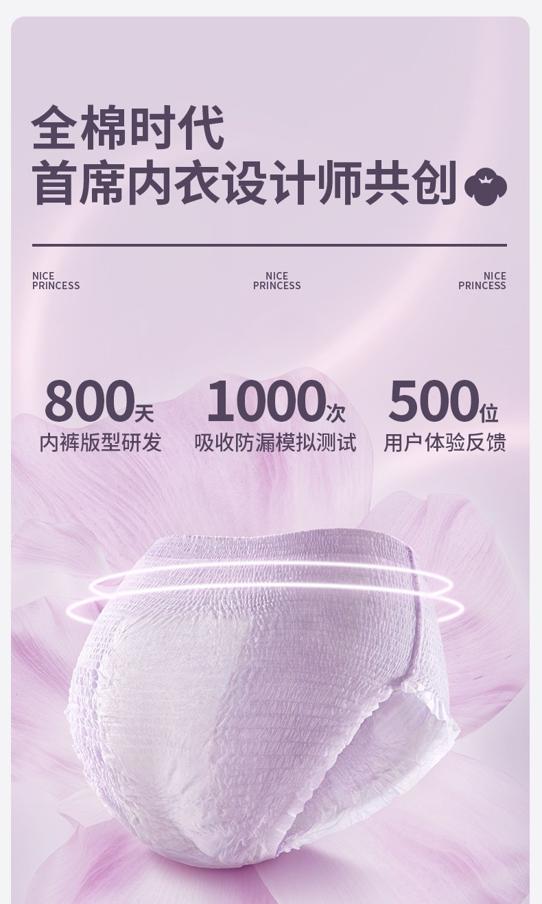 【中國直郵】 全棉時代 奈絲公主衛生巾女生純棉親膚超薄 日夜兩用290mm 8片/包