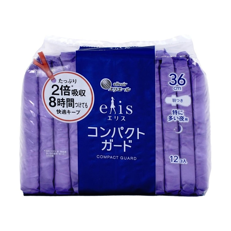 日本ELIS怡麗 便攜式超薄瞬吸型衛生棉 夜用型 有護翼 360mm 12枚入 3
