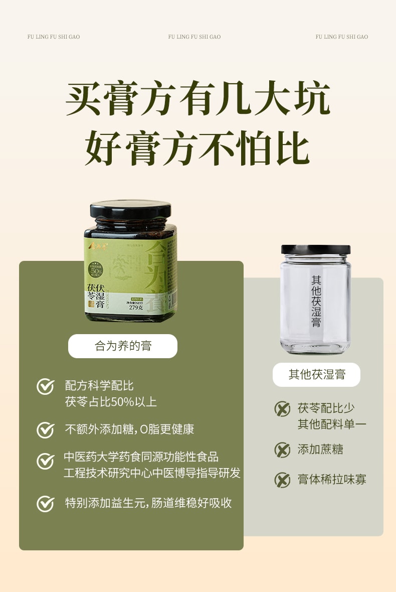 【中国直邮】 合为养 茯苓伏湿膏 茶饮祛五指毛桃山楂清养膏湿冲饮茶 279g/瓶
