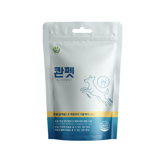 [한국 직배송] 한국 라이프스타일 퀀펫 반려견 관절 종합 영양정, 슬개골 관리, 체중 관리, 프로바이오틱스 함유, 120g (4.23oz), 60정