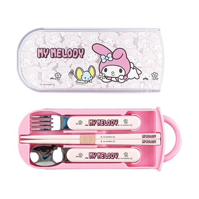 日本SKATER斯凱達 筷子湯匙叉子三件組 抗菌滑動蓋餐具 My Melody