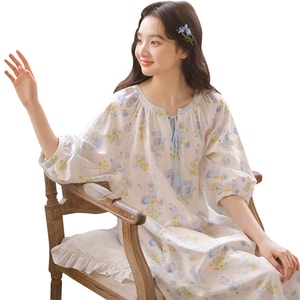 【中国からの直送】HSPM 新作 レイジースイートフラワープリント 大きいサイズ 部屋着 ナイトドレス ブルー S