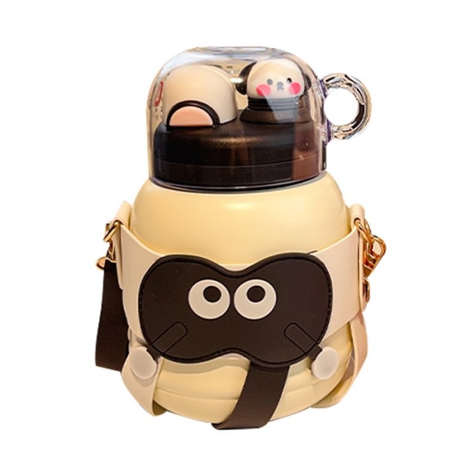 【中国直邮】 美丽馆 保温杯儿童不锈钢高颜值便携双饮口带吸管水杯 黄色900ML