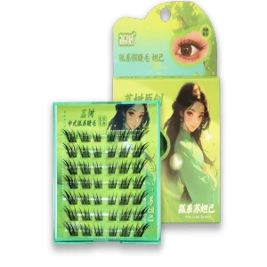 중국 리슈 폭스 시리즈 분할형 단일 클러스터 접착제 없는 자가 접착 가짜 속눈썹 폭스 시리즈 수다지 페이스 접착제 없는 모델 (42개 클러스터/박스)