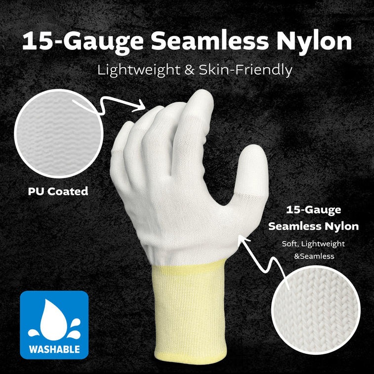 韓國 Kproduct4u 白色尼龍手套 白色PU頂塗 4種尺寸 5雙 M碼 3