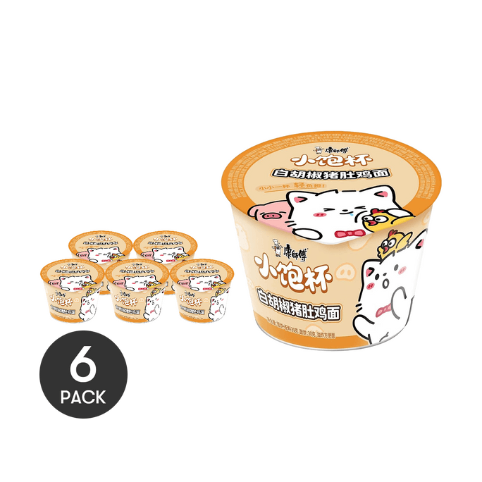 Mini Cup -White Pepper Pork Trip Chicken Flavor Instant Noodles, 1.39 oz *6【6 Pack】