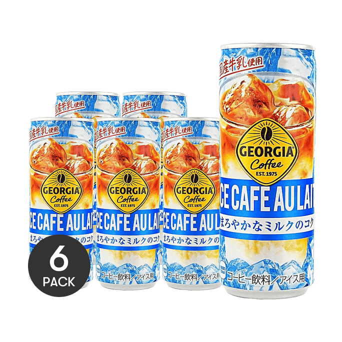 Cafe Au Lait, Smooth And Creamy Japanese Style Iced Latte Sweetened Milk Coffee, 8.57 fl oz *6【6 Packs】