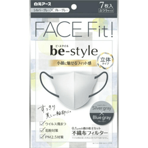 【日本直邮】 日本 HAKUGEN EARTH 白元 口罩 7片 银灰色 x 蓝灰色 紧密贴合让您的脸部看起来更小