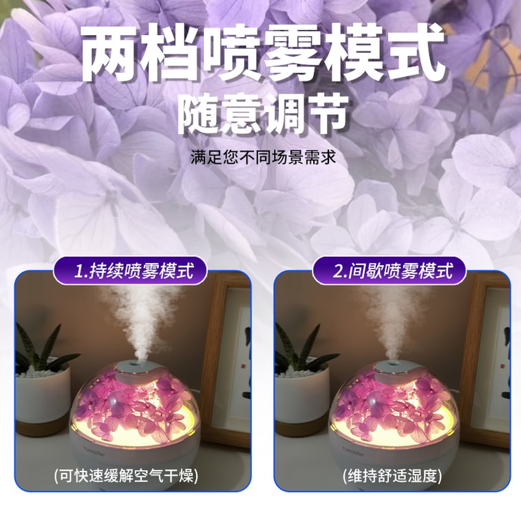 【中国空运直邮】 晶雅家 补水喷雾永生花加湿器 USB充电接口卧室迷你氛围灯加湿器 紫色 一台装 6
