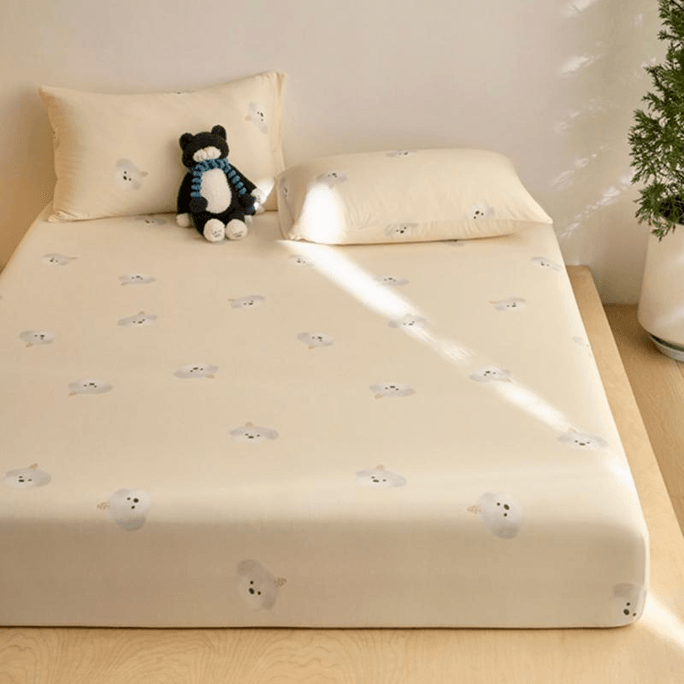 캐나다 Lullabuy 귀여운 여름 카툰 쿨링 침대 시트 (침대 시트*1+베개 커버*2) 여름 침구 시원하고 부드러운 피부 와와 강아지 옐로우 - 퀸 사이즈