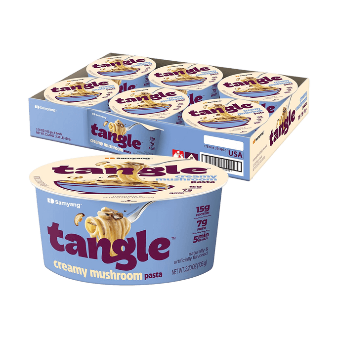 Tangle - Creamy Mushroom Pasta Bowl , Instant Noodles , 3.7 oz* 6 Bowls 【Low-Calorie, High-Protein】