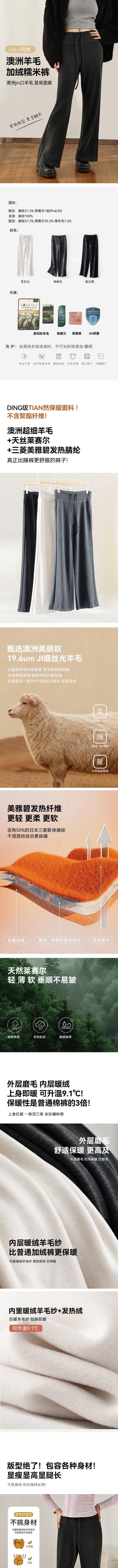 【中国直邮】 HSPM 加绒糯米裤秋冬羊毛保暖高腰宽松直筒阔腿裤垂感显瘦抽绳休闲长裤 L 深麻灰 1件