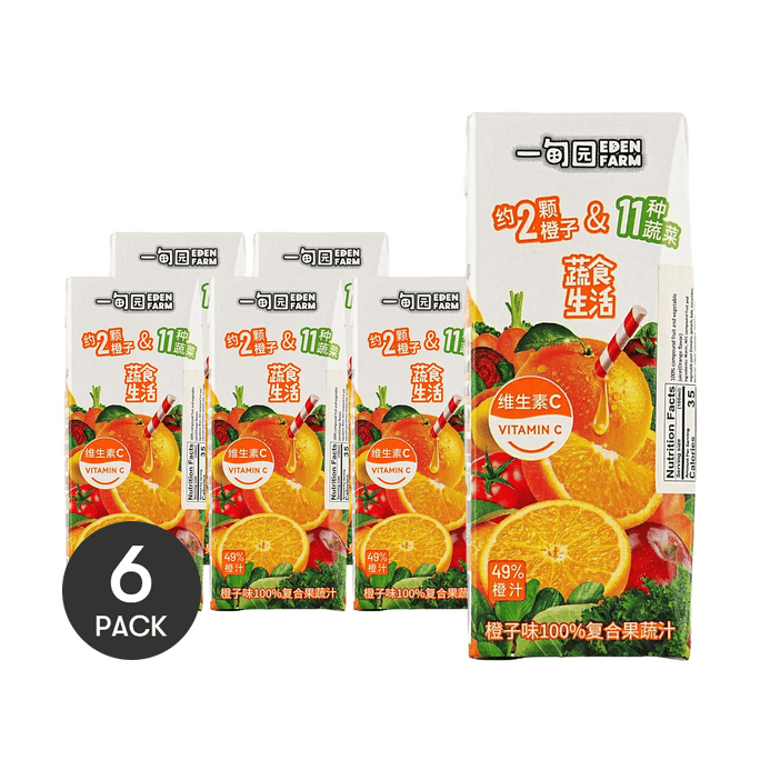 Veggie Life 100% 착즙 야채 & 과일 블렌드 주스 오렌지향, 6.76 fl oz *6【6팩】【비타민 C 보충제】