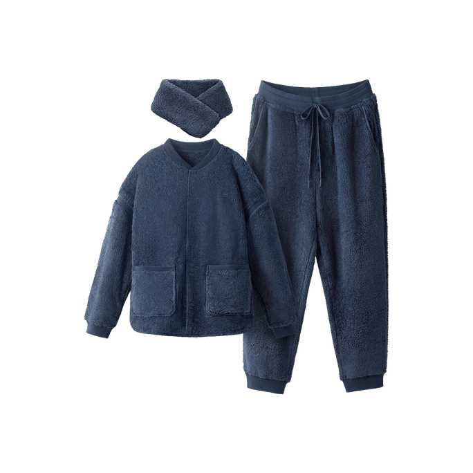 Men's Coral Fleece Pajamas Set Loungewear 501P Blue L