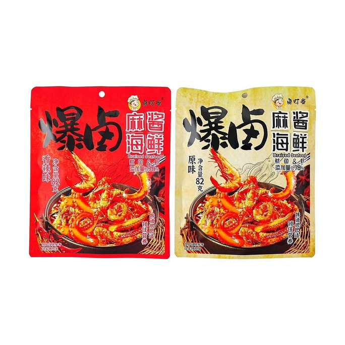Marinated Seafood With Sesame Sauce,Ready-To-Eat Squid And Shrimp,Spicy+Original Flavor 2.9 oz*2【2 Flavor Combo Packs】