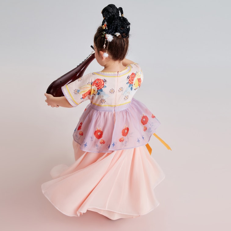 【中国直邮】年衣汉服女童源起东方半臂汉服裙 2023夏款 中国风唐装连衣裙儿童襦裙 远山紫 140CM 4