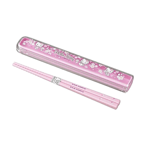 Set de baguettes Hello Kitty Sakura avec couvercle à tirette HS-11【Conception à tirette】【Fabriqué au Japon】