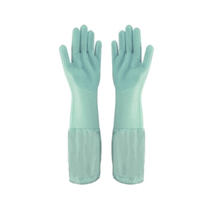 HSPM 신제품 실리콘 초장형 방수 및 화상 방지 식기 세척 장갑, 긴 녹색, 1겹, 1쌍
