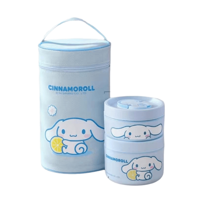 【홍콩 직배송】 산리오 보온 도시락통 시나모롤 600ML+400ML+보온 도시락 가방 전자레인지 사용 가능