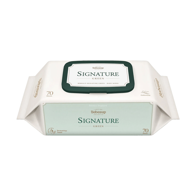 韓國BEBESUP SIGNATURE 寶寶嬰兒濕紙巾 帶蓋 70抽 GREEN系列