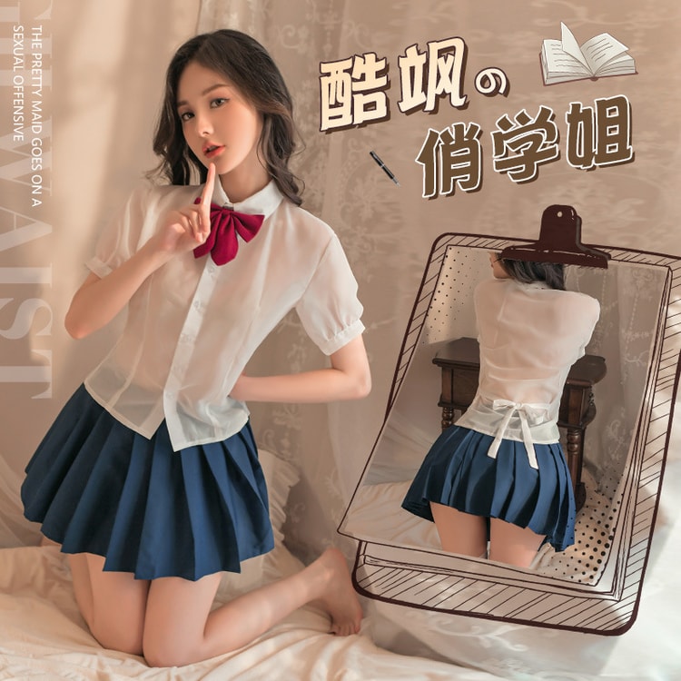 中国直送】Feimu College 透けバックレース制服セット セクシーランジェリー セクシー制服 ピュア先輩 お姉さん - Yami