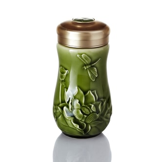 Dragonfly on Lotus Tumbler   Olive Green  400ml