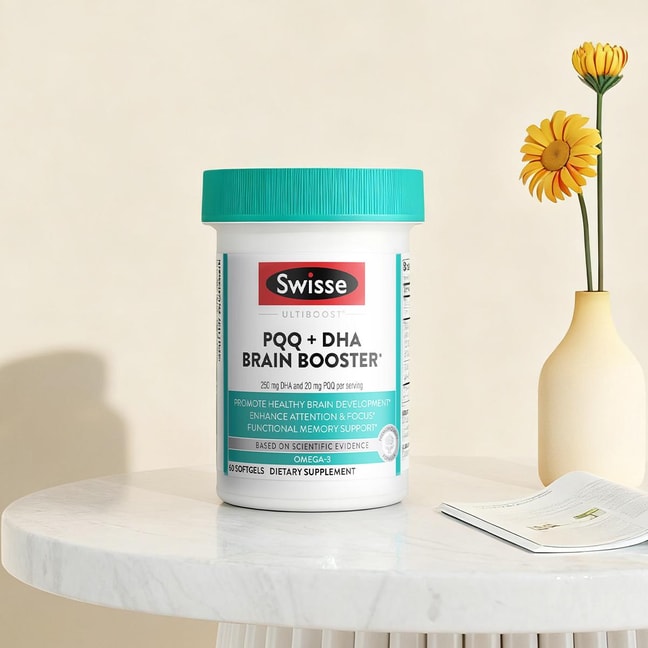 澳洲SWISSE斯维诗 PQQ+DHA脑力鱼油胶囊 60粒 高能脑动力 成人专注 高压思维活跃 清醒不迷糊 