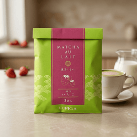 Matcha au lait Strawberry Flavor ,Uji Matcha Latte, 3 set 1.05 oz【Simply mix with milk and heat】