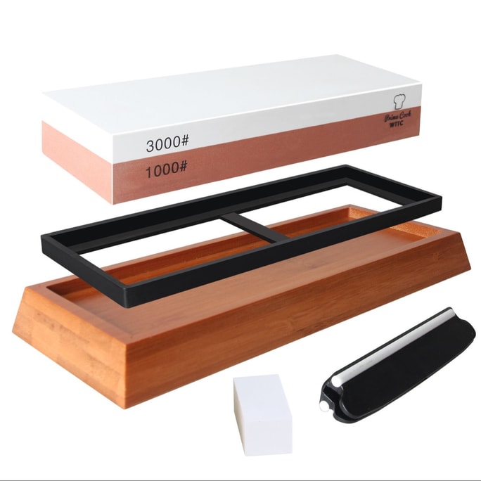 Premium 2 Side Grit 1000/3000 Waterstone- Whetstone Knife Sharpener- NonSlip Bamboo Base & Angle Guide