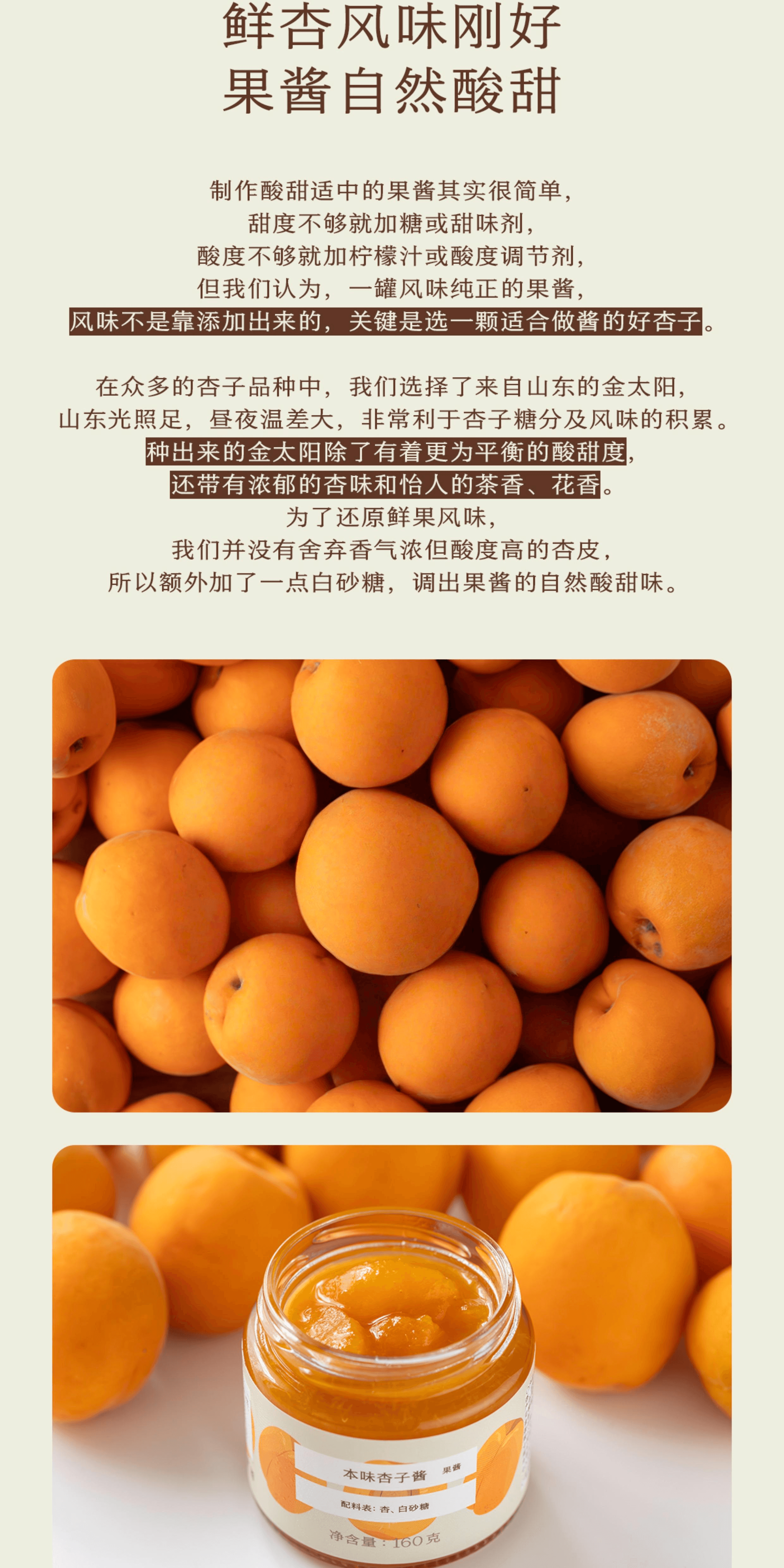 【中国直邮】 南食召 本味杏子酱原果原香干净配料吐司面包酱果酱160g*1罐