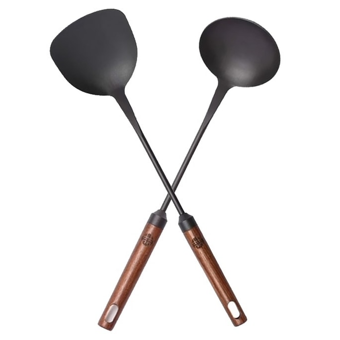 2X Iron spatula cooking spoon spatula iron spoon beech handle kitchenware spatula set